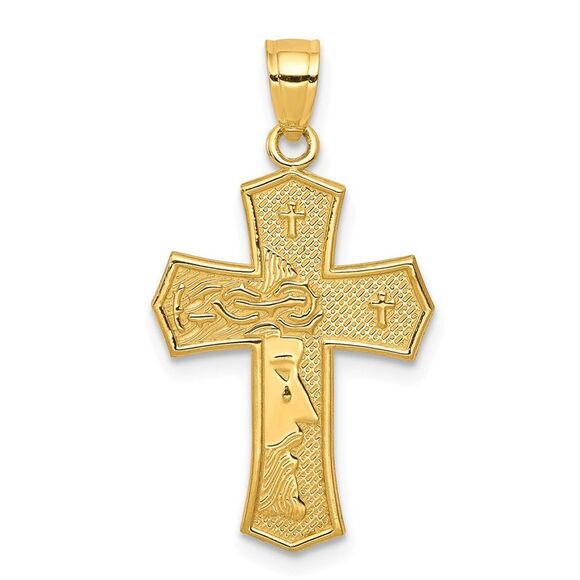 10K Yellow Gold Passion Cross W/ JESUS Reversible Pendant